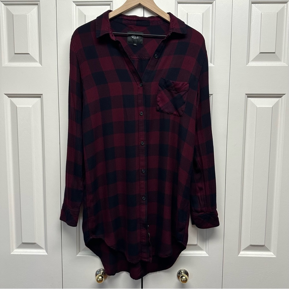Rails Bianca Rosewood Navy Checkered Button Down Shirt Dress Size Medium